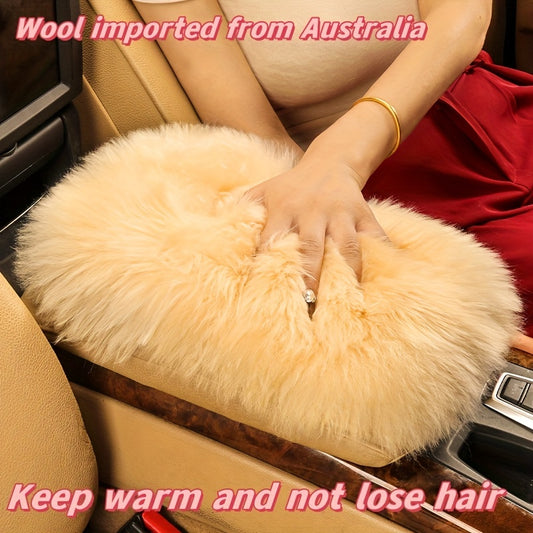 Pure Wool Car Armrest Pad, Winter Non-slip Cover